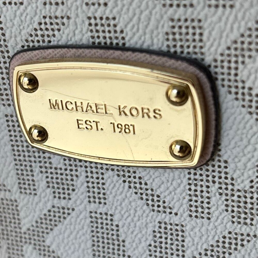 Michael Kors MK Sandrine Studded satchel purse bag pink logo gold xbody leather - Picture 7 of 11